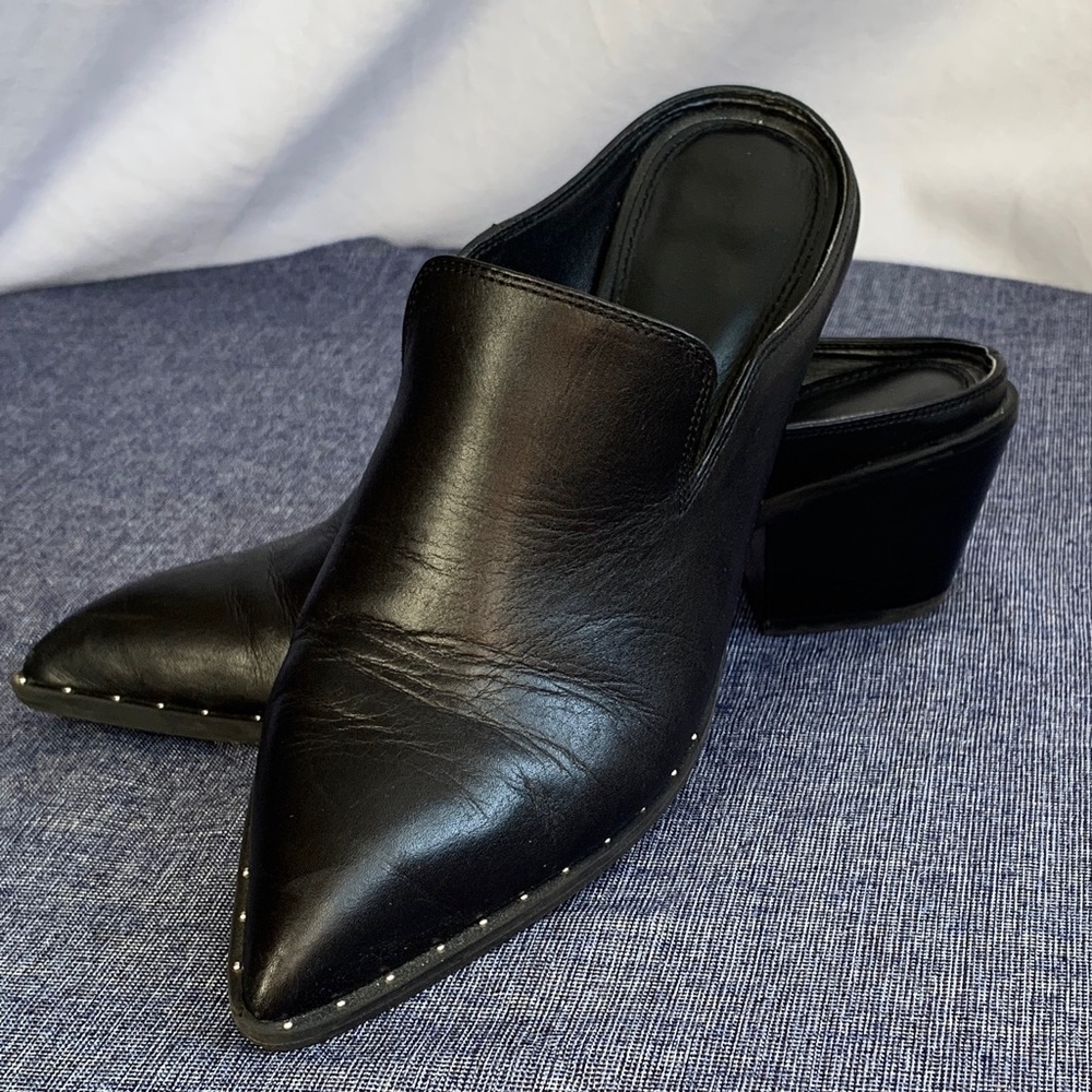 Black Treasure and Bond Studded Mule, size 7.5